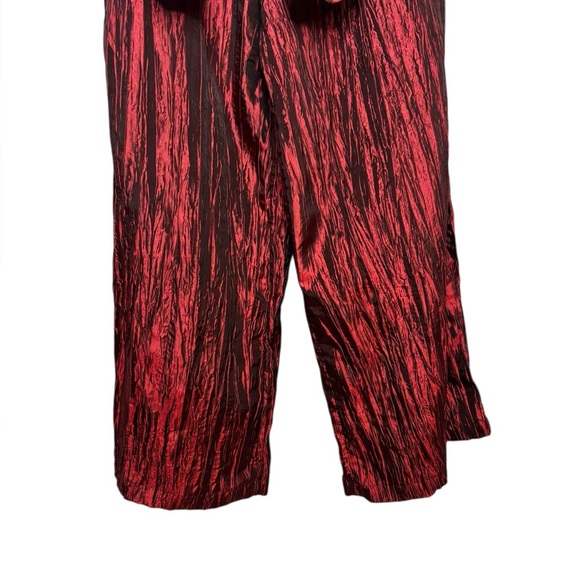 Izayla Wide Leg Short Sleeve Red Black Button Front Crinkle Tie Front Jumpsuit S - Picture 5 of 16